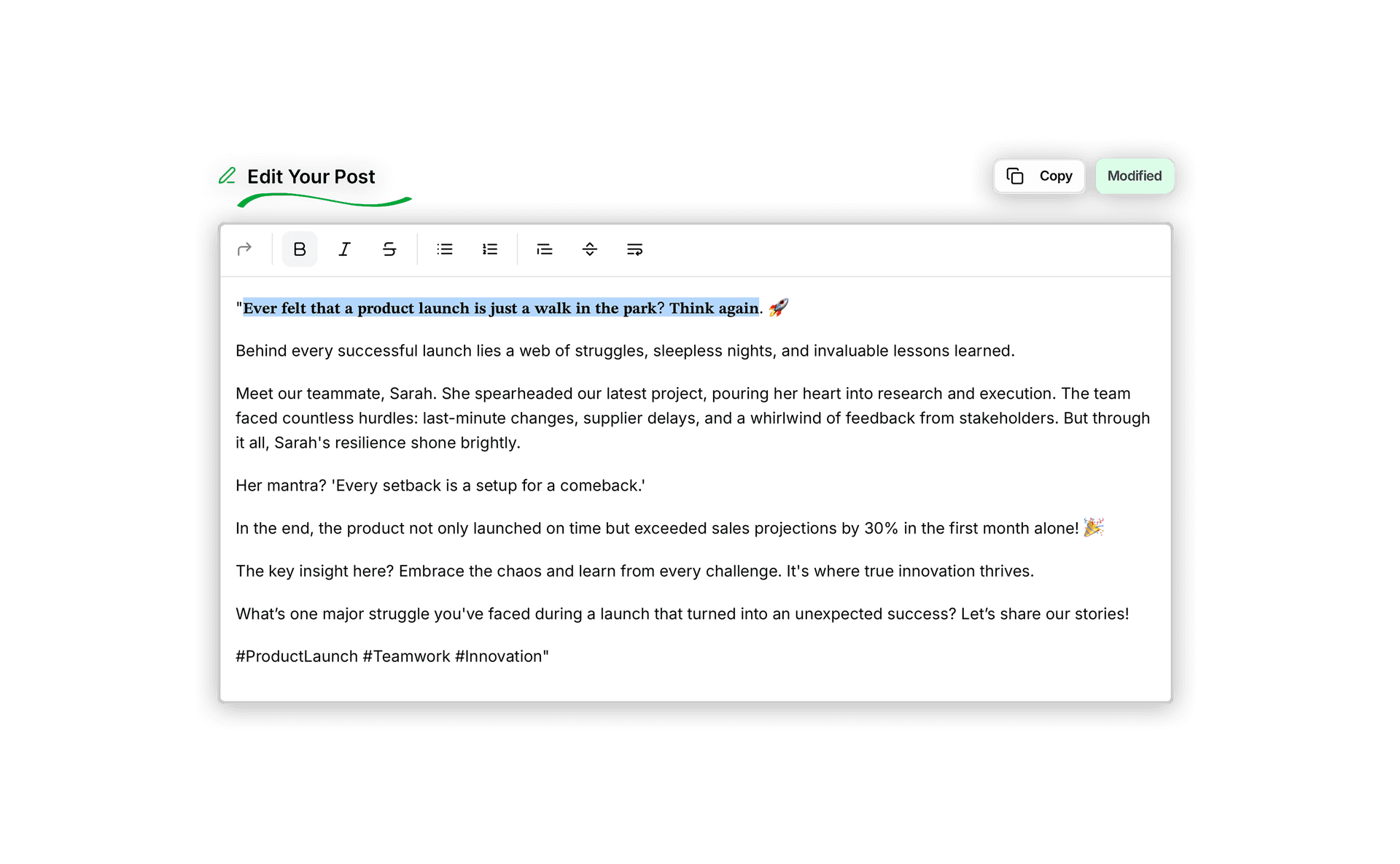 LinkedIn Post Generator Interface